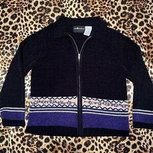 Vintage Sag Harbor Black & Purple Chenille Full Zip Sweater